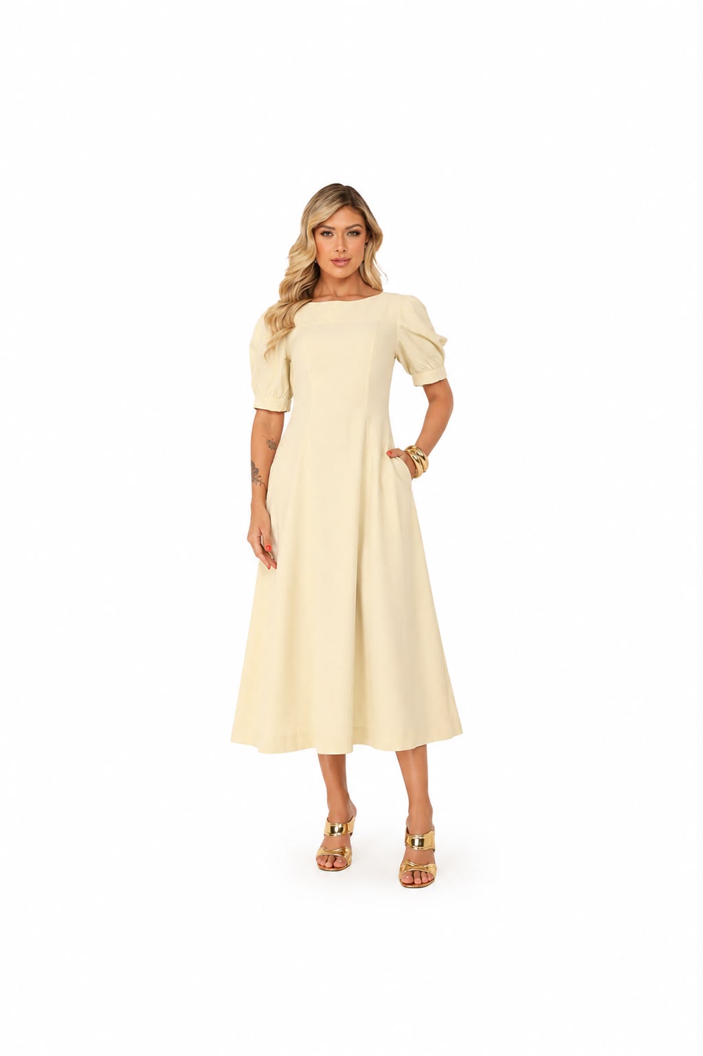 Vestido Midi c/ mangas bufantes