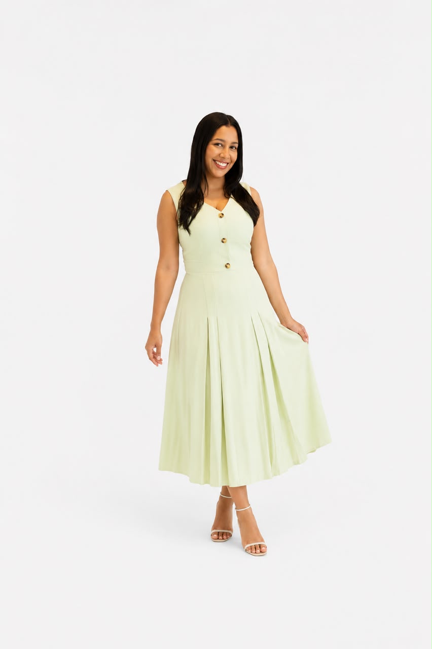 Vestido Midi Plissado C/ Botões