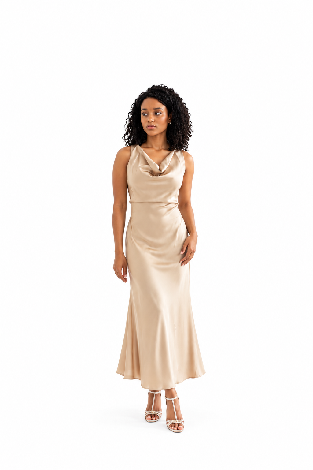 Vestido midi decote drapeado