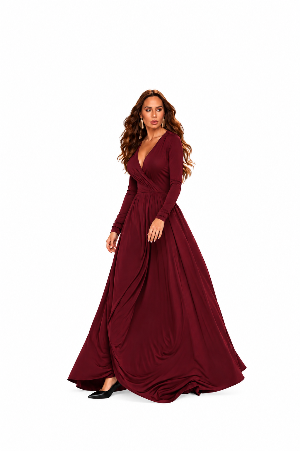 Vestido longo c/decote transpassado