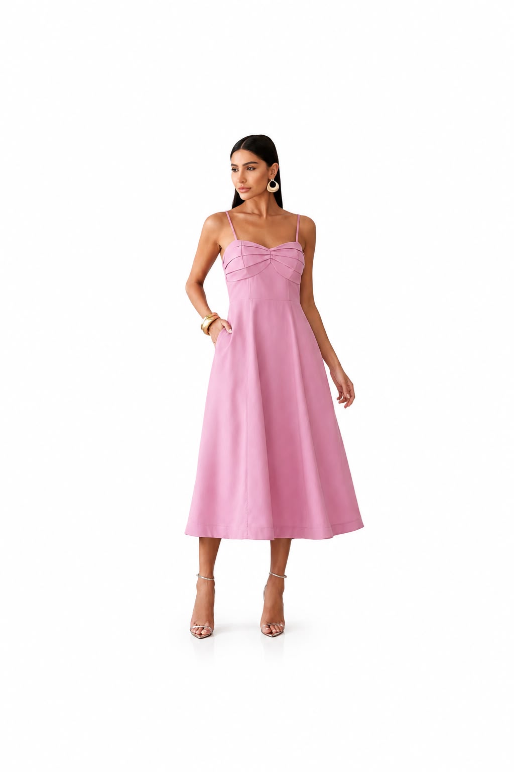 Vestido Midi c/ busto drapeado