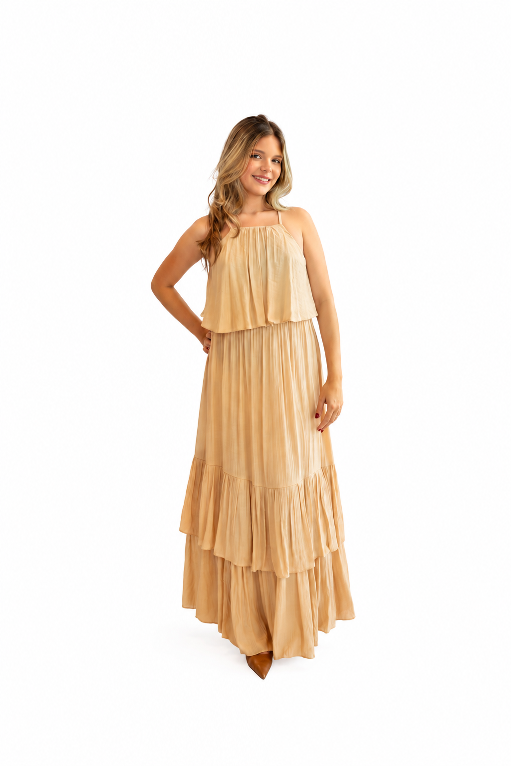 Vestido longo em camadas