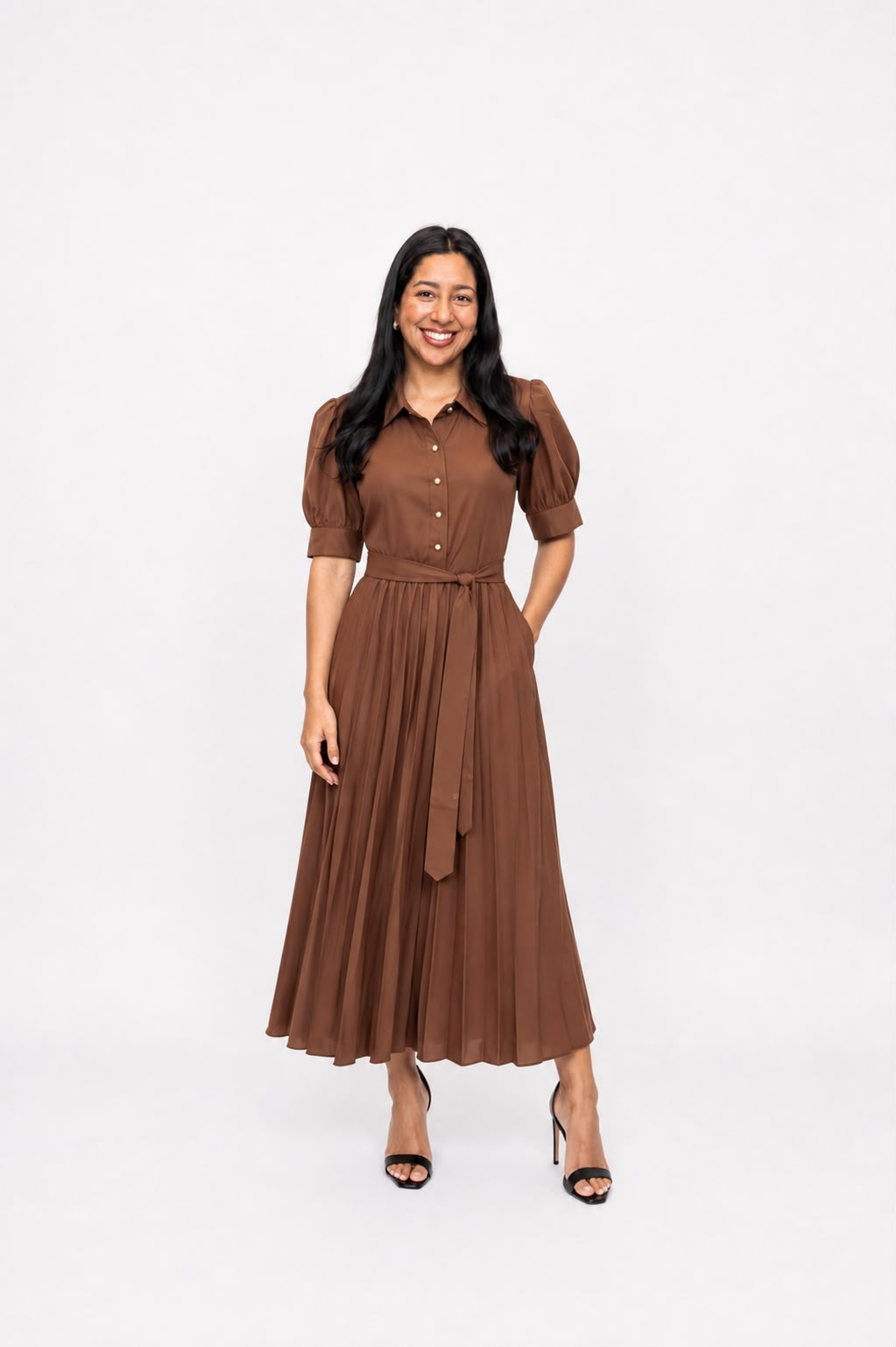 Vestido Midi Plissado C/ Faixa