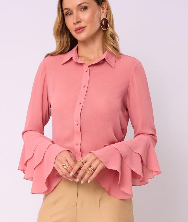 Camisa crepe c/ manga detalhadas