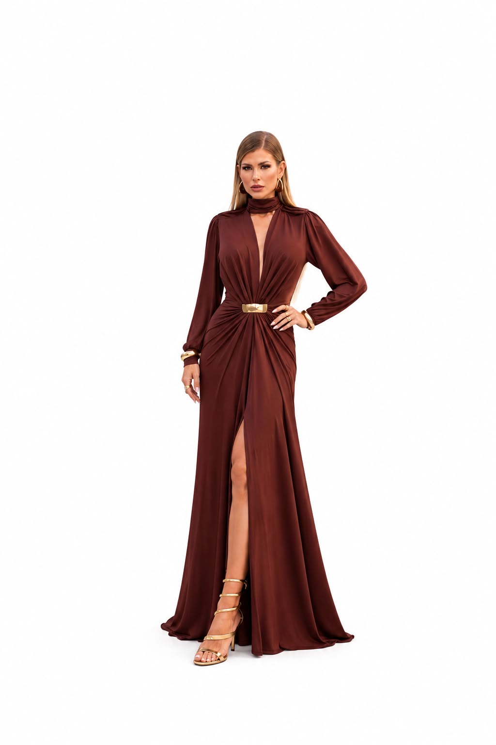 Vestido C/ Fenda Detalhe Frontal